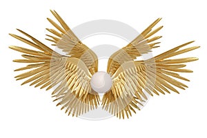 Six gold wings on white background.3D illustration.