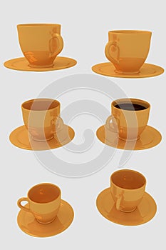 Six golden coffee cups