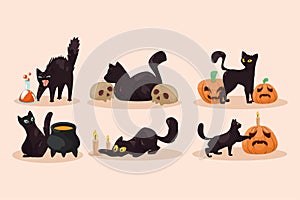 six halloween cats mascots