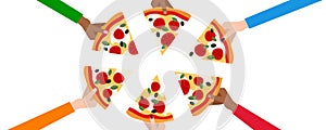 Six Hands with Slices of Pizza Banner