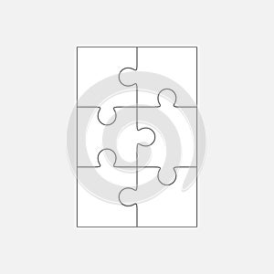 Six jigsaw puzzle parts, blank vector 2x3 pieces