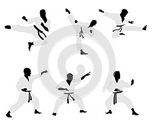 Six karateka silhouettes