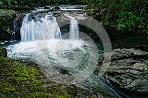 Six Mile Creek walkway, the weir and waterfall, Murchison, south island, Aotearoa / New Zealand