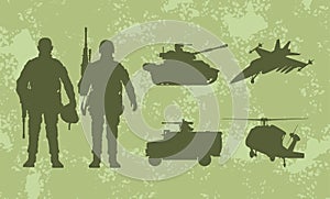six military weaponry silhouettes