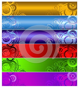 Six multi-coloured banners