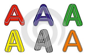 Six multicolored letter A 3d