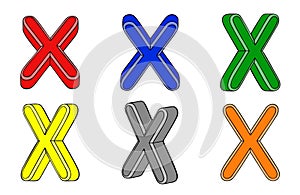 Six multicolored letter X 3d