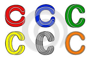 Six multicolored letter C 3d