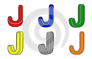 Six multicolored letter J 3d