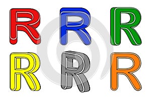 Six multicolored letter R 3d