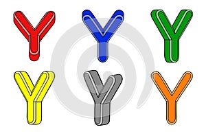 Six multicolored letter Y 3d