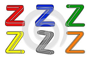 Six multicolored letter Z 3d