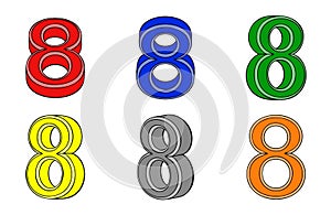 Six multicolored number eight 3d