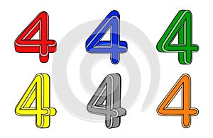 Six multicolored number four 3d