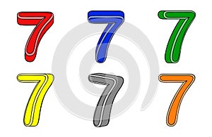 Six multicolored number seven 3d