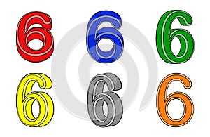 Six multicolored number six 3d
