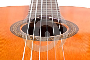 Six nylon strings of classical acoustic guitar