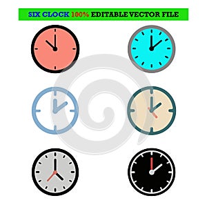 Six clock vector graphic design