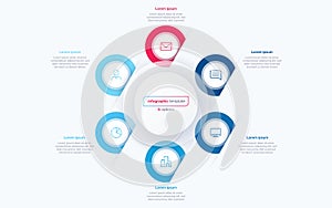 Six option circle infographic design template. Vector illustration