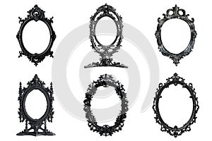 Six Ornate Black Oval Mirror Frames