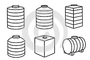 Illustration of 6 Water Tanks, Outline Version
