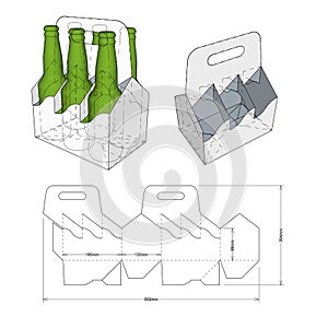 Six pack of bottles self assembly and Die-cut Pattern.