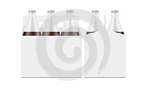 Six-Pack Brown Bottle Carrier Box Mockup, Front and Side View