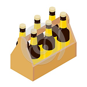 Six pack glass beer bottles isolated on white background