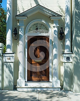 Six panel colonial door on historical home