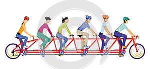 Six people ride tandem together