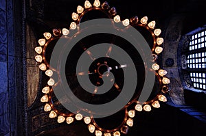 Six-petal flower-shaped mosque-style chandelier in Hagia Sophia