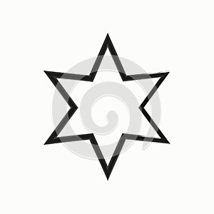 Six-pointed star icon. Black frame. Isolated abstract symbol. Geometric element. Vector illustration. Stock image.