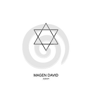 Six pointed star icon named Shield of David - Magen David in Hebrew. Symbol of modern Jewish identity.