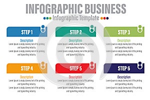 Six rectangle timeline steps or option workflow infographic plan concept design vector with icons. Business roadmap timeline