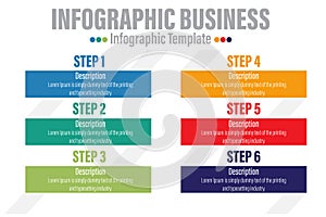 Six rectangle timeline steps or option workflow infographic plan concept design vector with icons. Business roadmap timeline