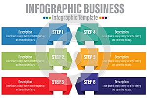 Six rectangle timeline steps or option workflow infographic plan concept design vector with icons. Business roadmap timeline