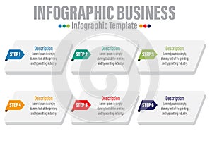 Six rectangle timeline steps or option workflow infographic plan concept design vector with icons. Business roadmap timeline