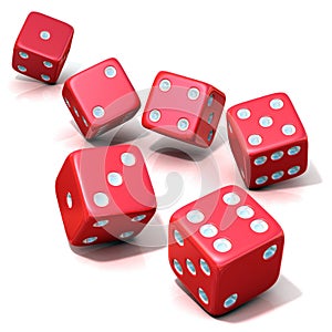 Six red game dices