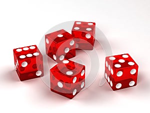 Six red glass dices
