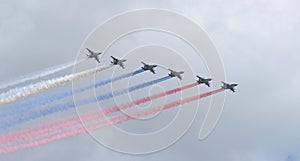 Russian military aircraft fly in the sky