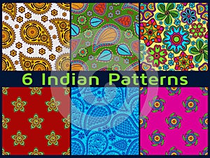 Six seamless patterns in Indian style.