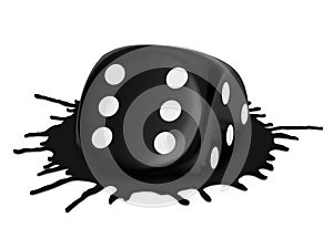 Six-sided black dice with blot isolated