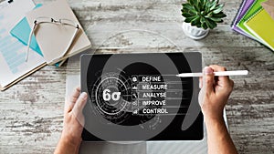 Six sigma diagram, lean manufacturing industrial concept on screen.