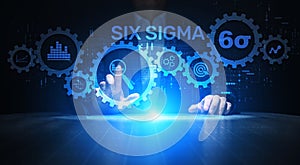 SIx sigma DMAIC lean manufacturing business technology concept on virtual screen