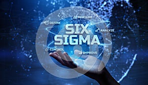 Six SIgma DMAIC Lean manufacturing. Innovation technology concept.