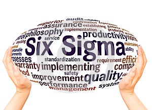 Six Sigma word cloud hand sphere concept