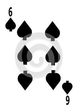 The six of spades card in a regular 52 card poker playing deck