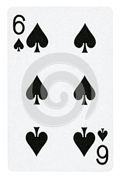 Six of Spades playing card - isolated on white