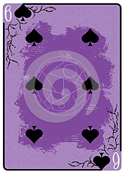 Six of Spades playing card. Unique hand drawn pocker card. One of 52 cards in french card deck, English or Anglo-American pattern photo