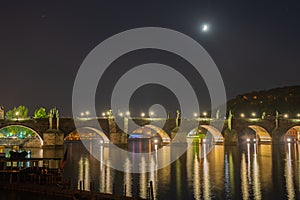 Six spans of Charles Bridge at night